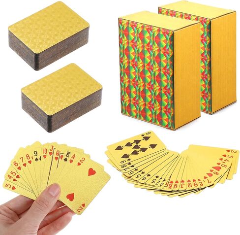 2 Decks Mini Playing Cards, 2.05" x 1.5" Waterproof Playing Cards, Gold Poker Card for Travel, Parties & Game Night, Tiny Deck of Novelty Party Favor Gift for Christmas, Halloween, New Year in Kuwait