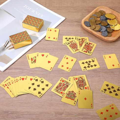 2 Decks Mini Playing Cards, 2.05" x 1.5" Waterproof Playing Cards, Gold Poker Card for Travel, Parties & Game Night, Tiny Deck of Novelty Party Favor Gift for Christmas, Halloween, New Year in Kuwait