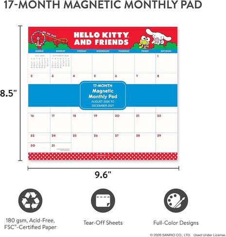 Orange Circle Studio 2027 Hello Kitty and Friends Magnetic Monthly Calendar Pad, 17-Month Full Color Character Calendar for Office Desk & Refrigerator, Wall Planner, 9.6" x 8.5", Tear-Off Pages Sheets in Saudi Arabia