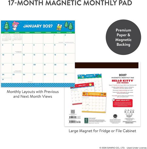 Orange Circle Studio 2027 Hello Kitty and Friends Magnetic Monthly Calendar Pad, 17-Month Full Color Character Calendar for Office Desk & Refrigerator, Wall Planner, 9.6" x 8.5", Tear-Off Pages Sheets in Saudi Arabia