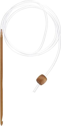 Generic Bamboo Tunisian Circular Crochet Hook 4mm (US G/6) Afghan Wood Knitting Hook Needles with Cable and Bead End for Weave Crocheting Craft Yarn, Brown in Kuwait