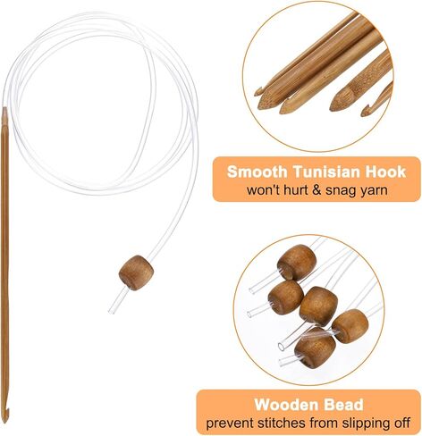 Generic Bamboo Tunisian Circular Crochet Hook 4mm (US G/6) Afghan Wood Knitting Hook Needles with Cable and Bead End for Weave Crocheting Craft Yarn, Brown in Kuwait