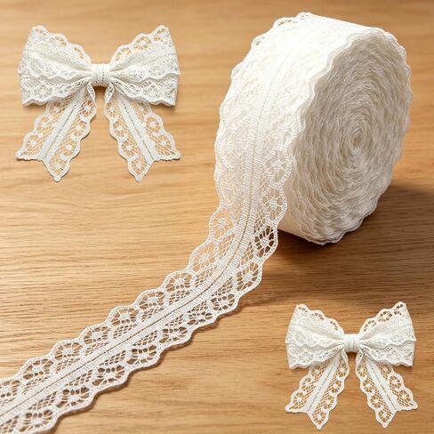 30 Yards White Lace Trim, 1.18 Inch Vintage Lace Ribbon for Sewing, Gift Wrapping, DIY Crafts, Bridal Wedding Decor, Flower, Bouquet, Dress Embellishment in Kuwait