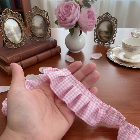 5 Yards Gingham Ruffle Pleated Lace Trim, 1.57 Inch Wide Plaid Trim Ruffle Ribbons Edge Trimming, Pleated Edge Applique Fabric Edging for DIY Crafts, Clothing, Curtains, Home Decor (Sky Blue) in Saudi Arabia