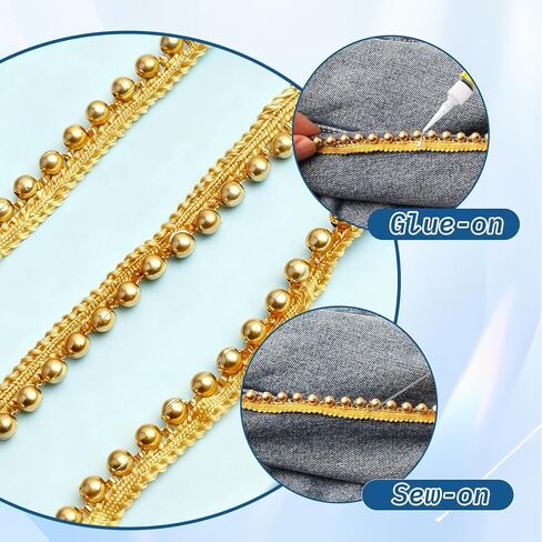 Gold Pearl Lace Trim - 5 Yards Matte Gold Bead Edge Ribbon Strips, 6mm Fringe Pearl Embroidery Ribbon, 1/4 Inch Wide Bead Lace Fringe Sewing Trims for Sewing Making Wedding Party DIY Craft Supplies in Kuwait