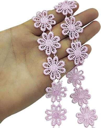 5 Yards Daisy Flower Lace Trim Ribbon Embroidered Applique Flower Trim for DIY Sewing Clothes Craft Wedding Dress Decoration, Red, 1Inch in Kuwait