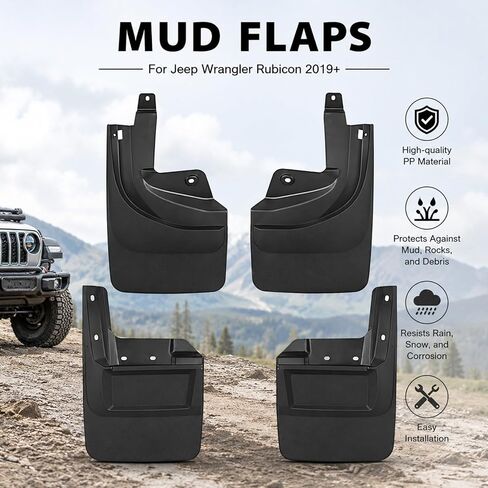 4Pcs Car Mud Flaps Splash Guard Compatible with Jeep Wrangler Rubicon 2019-2025, Heavy Duty PP Material Vehicle Tire Protector Mudflaps, No Drilling No Tape Auto Mudguard Fender in Saudi Arabia