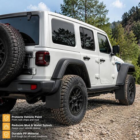 4Pcs Car Mud Flaps Splash Guard Compatible with Jeep Wrangler Rubicon 2019-2025, Heavy Duty PP Material Vehicle Tire Protector Mudflaps, No Drilling No Tape Auto Mudguard Fender in Saudi Arabia