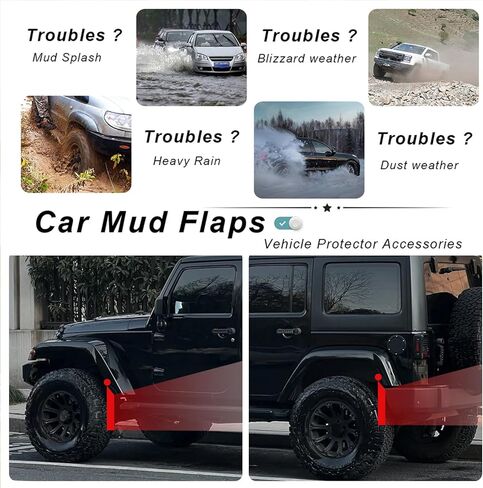 4Pcs Car Mud Flaps Splash Guard Compatible with Jeep Wrangler Rubicon 2019-2025, Heavy Duty PP Material Vehicle Tire Protector Mudflaps, No Drilling No Tape Auto Mudguard Fender in Saudi Arabia