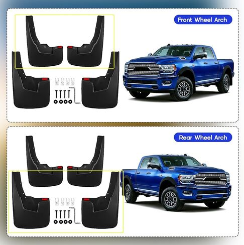 Mud Flaps Splash Guards Compatible with 2019-2026 Ram 1500,Front and Rear Mud Guards Fender Flares for Ram 1500 Accessories (with Fender Flares) 4 Piece Set Black Textured Finish in Kuwait