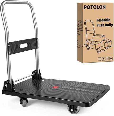 Foldable Platform Cart 220 lbs Push Dolly with 3 Inch PU Wheels PP Deck Flatbed Cart for Home Garage Office Use Black in Kuwait