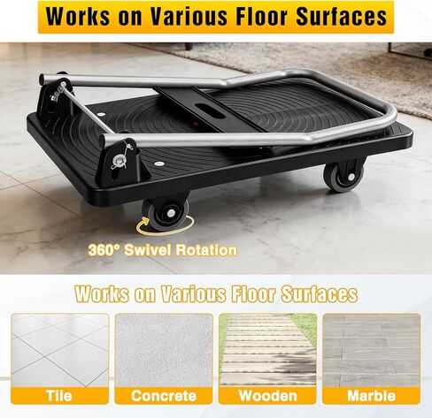 Foldable Platform Cart 220 lbs Push Dolly with 3 Inch PU Wheels PP Deck Flatbed Cart for Home Garage Office Use Black in Kuwait