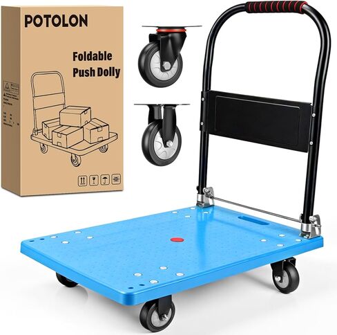 Foldable Platform Cart 220 lbs Push Dolly with 3 Inch PU Wheels PP Deck Flatbed Cart for Home Garage Office Use Black in Kuwait