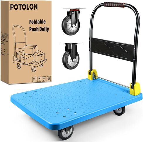 Foldable Platform Cart 220 lbs Push Dolly with 3 Inch PU Wheels PP Deck Flatbed Cart for Home Garage Office Use Black in Kuwait