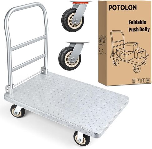 Foldable Platform Cart 220 lbs Push Dolly with 3 Inch PU Wheels PP Deck Flatbed Cart for Home Garage Office Use Black in Kuwait