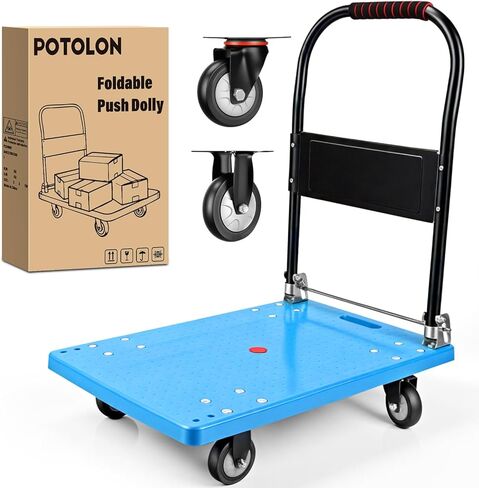 Foldable Platform Cart 220 lbs Push Dolly with 3 Inch PU Wheels PP Deck Flatbed Cart for Home Garage Office Use Black in Kuwait