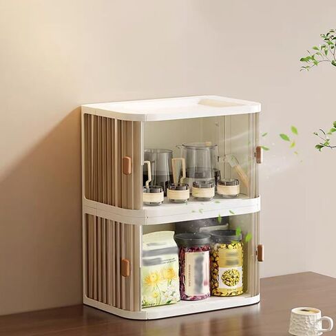 Desktop Storage Box Foldable and Assembly Free Sliding Door Design Ideal for Cosmetics Organization Office Desk Storage and Kitchen Storage in Saudi Arabia