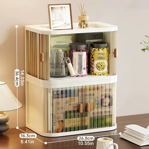 Desktop Storage Box Foldable and Assembly Free Sliding Door Design Ideal for Cosmetics Organization Office Desk Storage and Kitchen Storage in Saudi Arabia