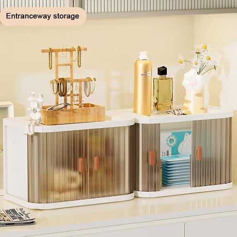 Desktop Storage Box Foldable and Assembly Free Sliding Door Design Ideal for Cosmetics Organization Office Desk Storage and Kitchen Storage in Saudi Arabia
