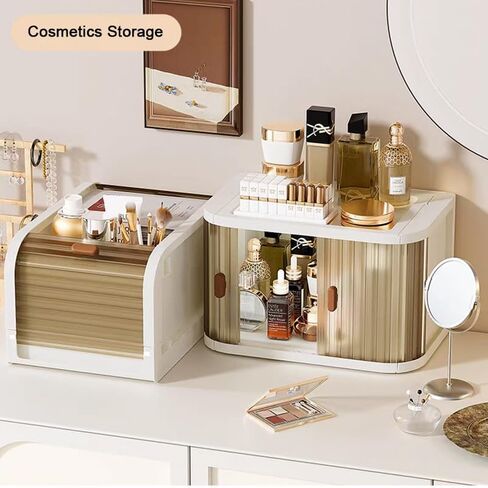 Desktop Storage Box Foldable and Assembly Free Sliding Door Design Ideal for Cosmetics Organization Office Desk Storage and Kitchen Storage in Saudi Arabia