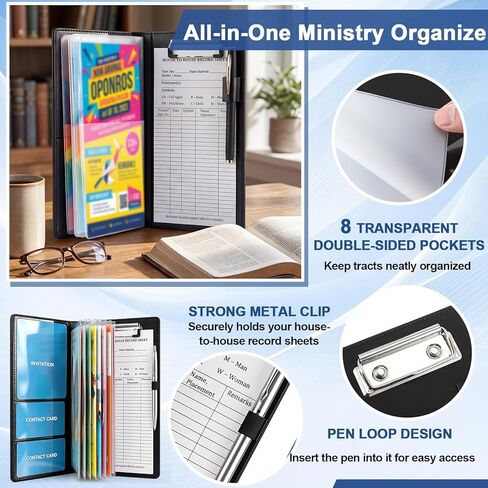 Colarr 10 x 4.5 Inches Tract Holder for Ministry with 50 "house to House Record Sheets and Contact Card Pockets Ministry Organizer Tract Holder for Gifts(PU Leather) in Kuwait