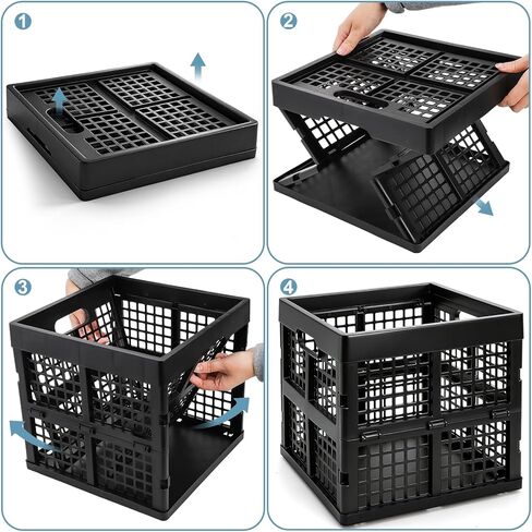Goaste 2 Pack 18L صناديق حليب مربعة سوداء، حقيبة تخزين حليب بلاستيكية قابلة للطي، صناديق تخزين قابلة للتكديس مع مقابض سهلة الإمساك، منظمات صناديق متعددة الاستخدامات شديدة التحمل لتسوق البقالة، المرآب، المنزل in Kuwait