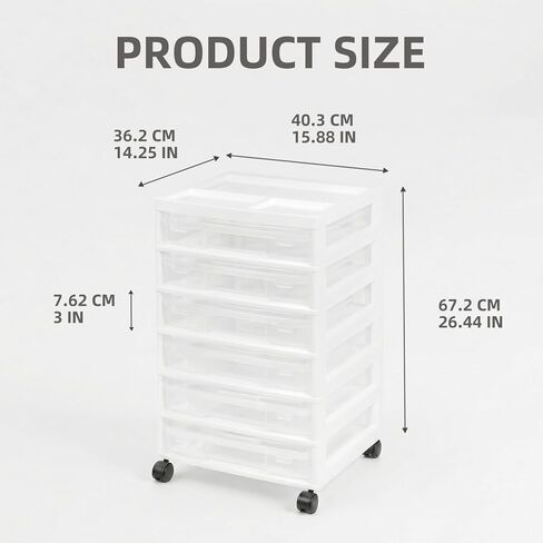 novelinks Rolling Storage Cart, 6-Tier, for 12" x 12" Paper & Scrapbook Supplies—White, 6 Clear Cases & Built-in Handles, Holds Yarn, Vinyl, Stationery, Art, Craft, and Office Tools in Kuwait