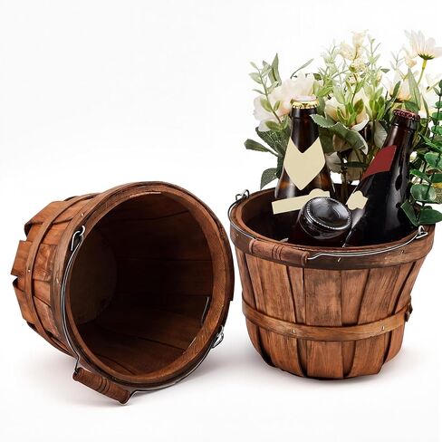 Marsui 24 Pcs Round Wooden Apple Baskets Small Bushel with Handles for Gifts Empty Basket Fruit Buckets for Garden Picking Strawberry Fruits Flowers Crafts Easter Home Wedding (Natural Wood) in Saudi Arabia