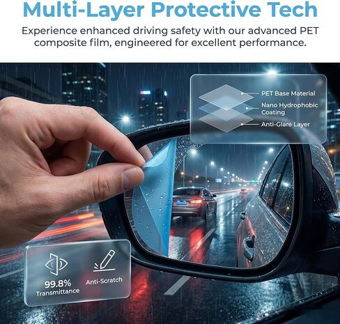 2PCS Car Rearview Mirror Waterproof Film, Rainproof Anti Fog Nano Coating Protective Sticker, HD Clear Safe Driving for Side Mirror Car Truck SUV in Kuwait
