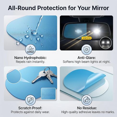 2PCS Car Rearview Mirror Waterproof Film, Rainproof Anti Fog Nano Coating Protective Sticker, HD Clear Safe Driving for Side Mirror Car Truck SUV in Kuwait