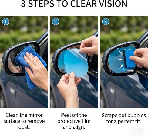 2PCS Car Rearview Mirror Waterproof Film, Rainproof Anti Fog Nano Coating Protective Sticker, HD Clear Safe Driving for Side Mirror Car Truck SUV in Kuwait
