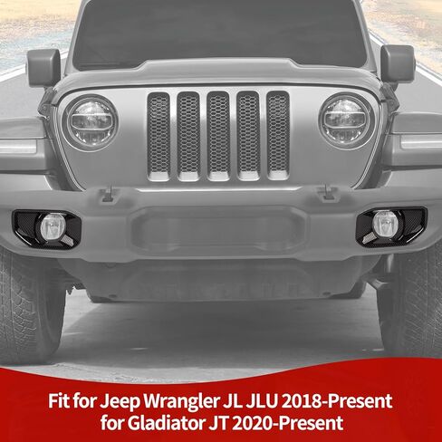 لسيارة Jeep JL غطاء خفيف للضباب الأمامي مناسب لسيارة Jeep Wrangler JL JLU 2018-Present for Gladiator JT 2020-Present ملحقات خارجية من ألياف الكربون السوداء قطعتين in Kuwait