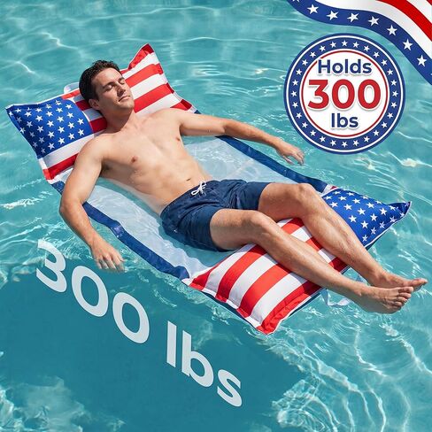 FindUWill Inflatable American Flag Pool Floats for Adults, 2 Pack Fabric Water Hammock, Heavy Duty 4th of July Pool Float Hammock, Floating Lounger Chair for Pool Party, 250th Patriotic Lake Float in Kuwait