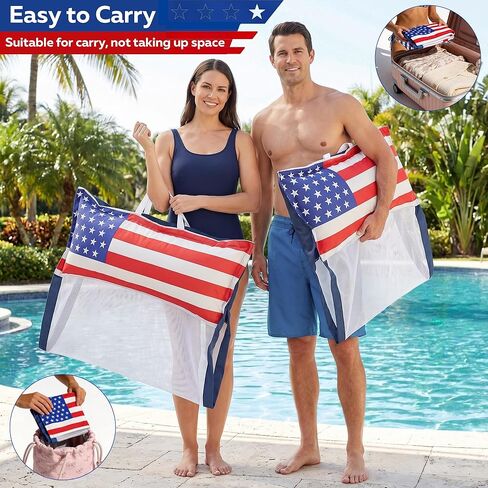 FindUWill Inflatable American Flag Pool Floats for Adults, 2 Pack Fabric Water Hammock, Heavy Duty 4th of July Pool Float Hammock, Floating Lounger Chair for Pool Party, 250th Patriotic Lake Float in Kuwait