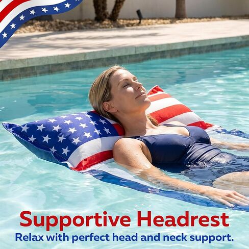 FindUWill Inflatable American Flag Pool Floats for Adults, 2 Pack Fabric Water Hammock, Heavy Duty 4th of July Pool Float Hammock, Floating Lounger Chair for Pool Party, 250th Patriotic Lake Float in Kuwait