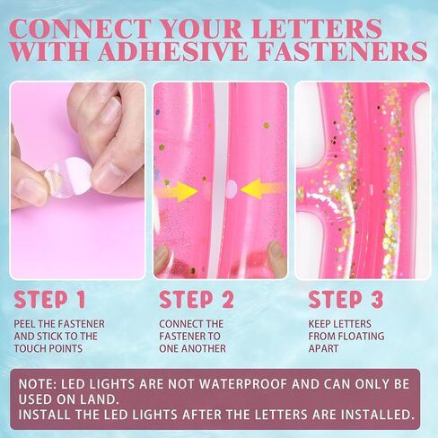 Happy Birthday Pool Floating Letter Balloons with LED Lights, 20'' Inflatable Pool Birthday Decorations with Adhesive Dots, Pink Gold Confetti, Reusable PVC Large Floating Letters for Pool Party in Kuwait