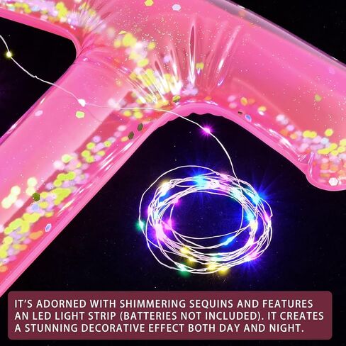 Happy Birthday Pool Floating Letter Balloons with LED Lights, 20'' Inflatable Pool Birthday Decorations with Adhesive Dots, Pink Gold Confetti, Reusable PVC Large Floating Letters for Pool Party in Kuwait