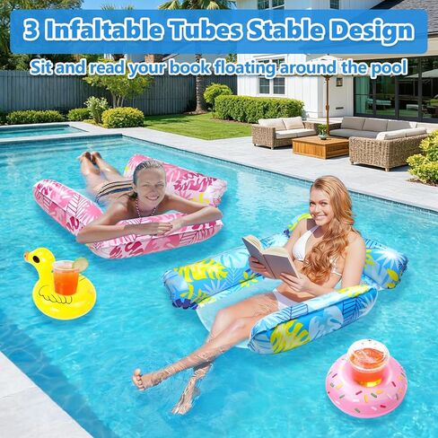 2 Pack Inflatable Pool Floats with 2 Drink Holders and 1 Air Pump, 4 in 1 Water Hammock with Cool Mesh Adult Swimming Pool Float Chair Sofa Lounger Saddle Toys for Beach Seaside Lazy River Hot Tub in Saudi Arabia