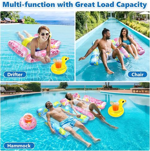 2 Pack Inflatable Pool Floats with 2 Drink Holders and 1 Air Pump, 4 in 1 Water Hammock with Cool Mesh Adult Swimming Pool Float Chair Sofa Lounger Saddle Toys for Beach Seaside Lazy River Hot Tub in Saudi Arabia
