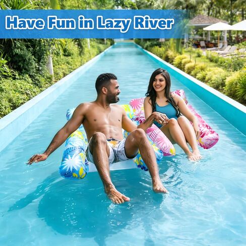 2 Pack Inflatable Pool Floats with 2 Drink Holders and 1 Air Pump, 4 in 1 Water Hammock with Cool Mesh Adult Swimming Pool Float Chair Sofa Lounger Saddle Toys for Beach Seaside Lazy River Hot Tub in Saudi Arabia