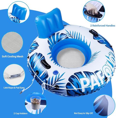 Pool Float Adult, XXL Large Inflatable River Tube Float, 56" River Tubes for Floating Heavy Duty with Mesh Bottom, Comfortable Backrest & 2 Cup Holders & Durable Grab Handles,500 lbs Weight Capacity in Saudi Arabia