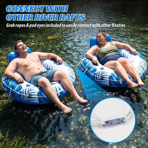 Pool Float Adult, XXL Large Inflatable River Tube Float, 56" River Tubes for Floating Heavy Duty with Mesh Bottom, Comfortable Backrest & 2 Cup Holders & Durable Grab Handles,500 lbs Weight Capacity in Saudi Arabia