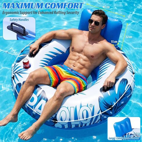 Pool Float Adult, XXL Large Inflatable River Tube Float, 56" River Tubes for Floating Heavy Duty with Mesh Bottom, Comfortable Backrest & 2 Cup Holders & Durable Grab Handles,500 lbs Weight Capacity in Saudi Arabia