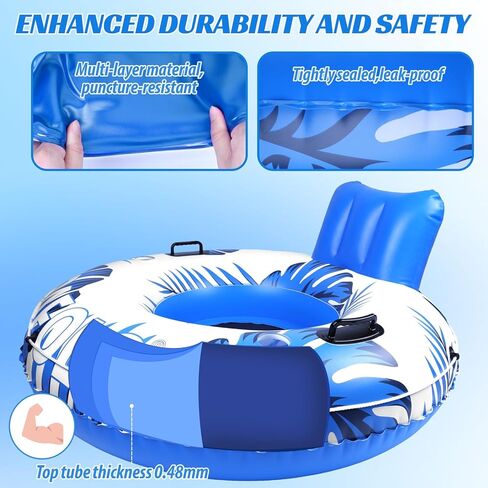 Pool Float Adult, XXL Large Inflatable River Tube Float, 56" River Tubes for Floating Heavy Duty with Mesh Bottom, Comfortable Backrest & 2 Cup Holders & Durable Grab Handles,500 lbs Weight Capacity in Saudi Arabia