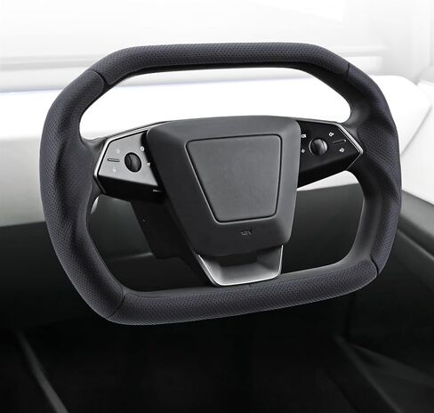 غطاء عجلة القيادة Aimato لسيارة Tesla Cybertruck 2023-2026 ملحقات حماية عجلة القيادة الجلدية المضادة للانزلاق لسيارة Tesla Cybertruck، أسود نابا in Kuwait
