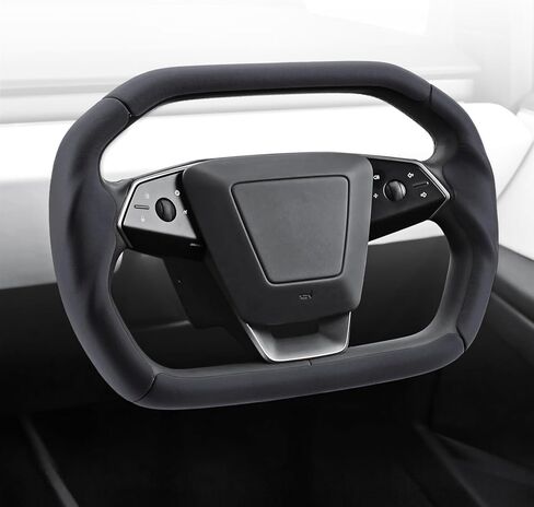 غطاء عجلة القيادة Aimato لسيارة Tesla Cybertruck 2023-2026 ملحقات حماية عجلة القيادة الجلدية المضادة للانزلاق لسيارة Tesla Cybertruck، أسود نابا in Kuwait