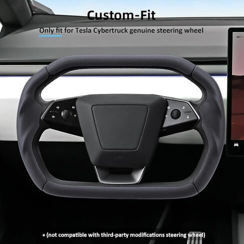 غطاء عجلة القيادة Aimato لسيارة Tesla Cybertruck 2023-2026 ملحقات حماية عجلة القيادة الجلدية المضادة للانزلاق لسيارة Tesla Cybertruck، أسود نابا in Kuwait