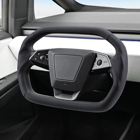 غطاء عجلة القيادة Aimato لسيارة Tesla Cybertruck 2023-2026 ملحقات حماية عجلة القيادة الجلدية المضادة للانزلاق لسيارة Tesla Cybertruck، أسود نابا in Kuwait