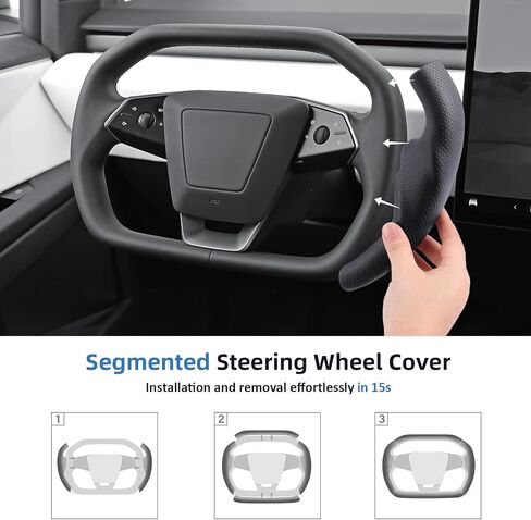 غطاء عجلة القيادة Aimato لسيارة Tesla Cybertruck 2023-2026 ملحقات حماية عجلة القيادة الجلدية المضادة للانزلاق لسيارة Tesla Cybertruck، أسود نابا in Kuwait
