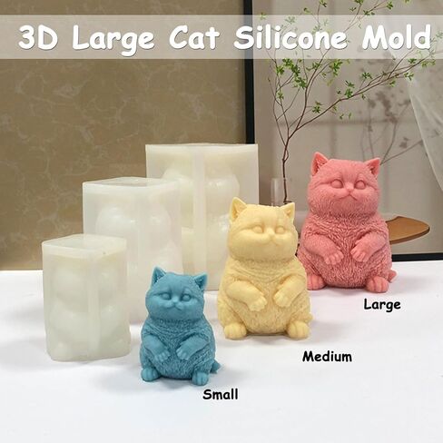 Super Large Cat Silicone Mold for Candle Making, Cute 3D Cat Animal Scented Candle Fondant Mold Epoxy Casting Resin Mold for Baking Candle Craft Making (Medium) in Saudi Arabia